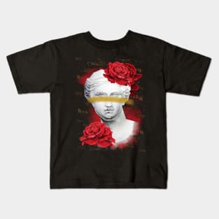 Venus head statue with a red roses flowers Kids T-Shirt